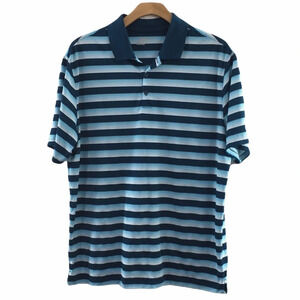 Nike Golf Blue White Striped Polo‎ Shirt Dri Fit Mens XL Short Sleeve